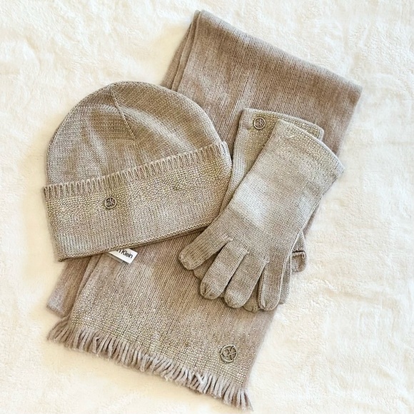Calvin Klein Beige Knit Scarf, Hat and Glove Set - Picture 1 of 7